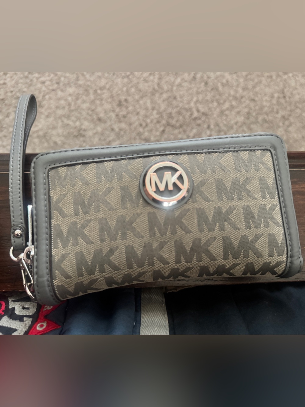 Michael Kors Gray MK Logo Wristlet Clutch